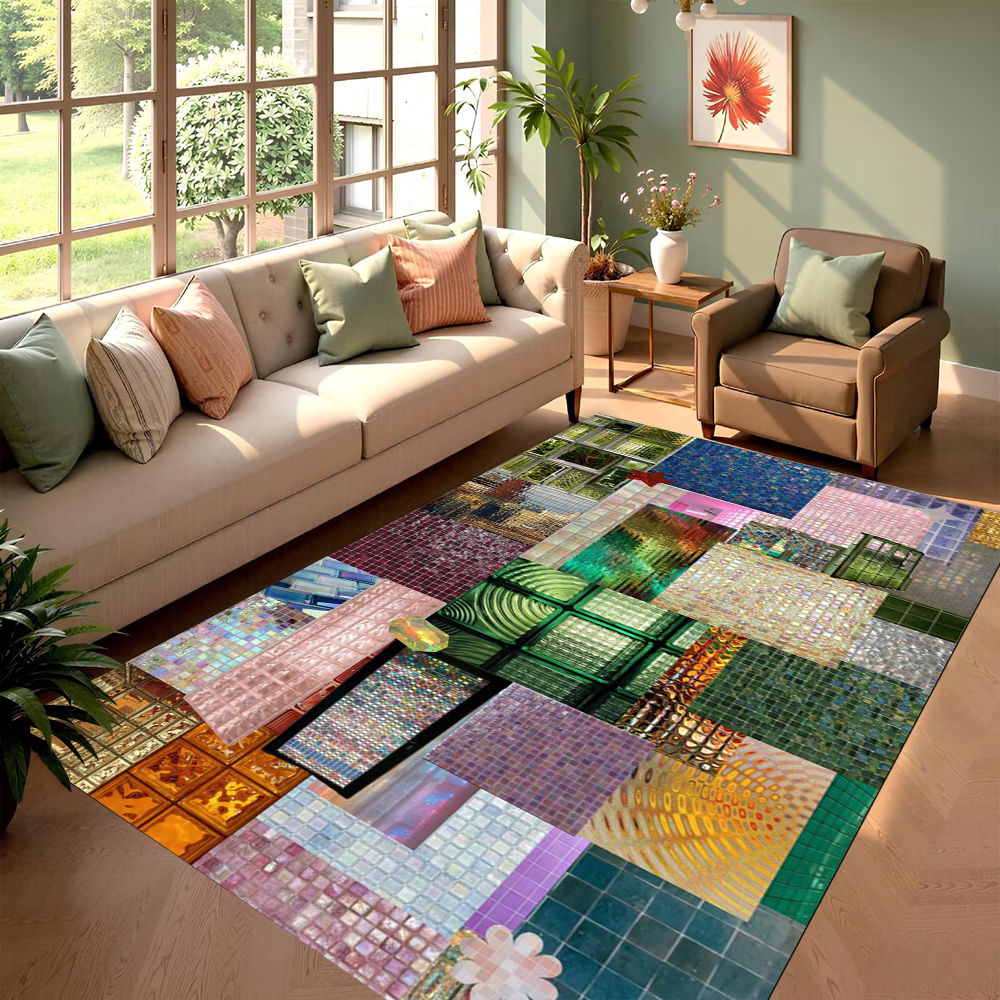 Commercial Glass Printing - Creative Plaid Printed Carpet Nordic Style