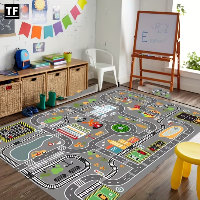 Commercial Printing Supplies Usa - Colorful Road Polyester Carpet Cartoon Print