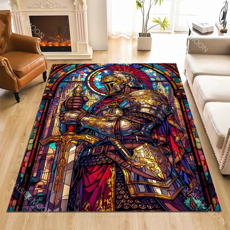Commercial Glass Printing - Stained glass knight with sword Print