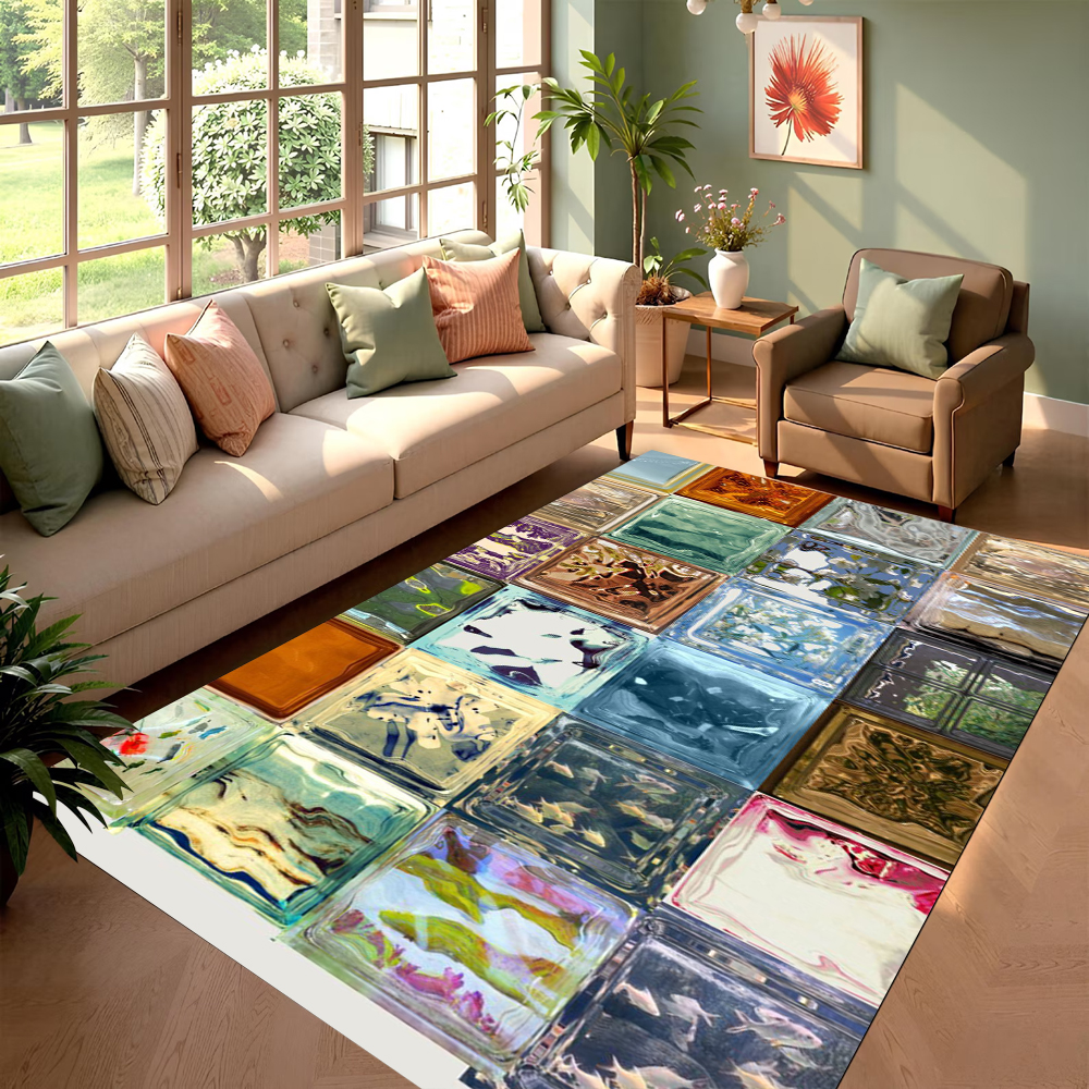 Creative Plaid Printed Carpet  - Commercial Glass Printing ulasan dan harga