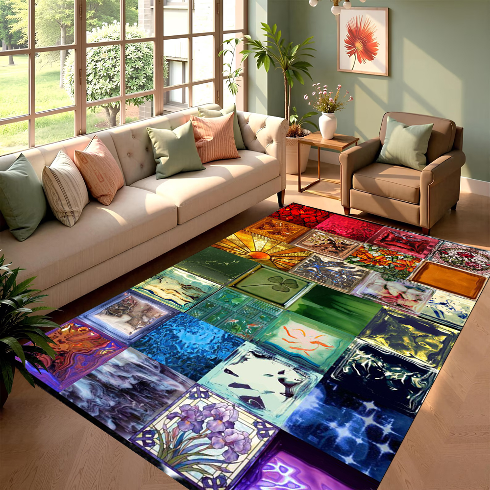 Creative Plaid Printed Carpet  - Commercial Glass Printing ulasan dan harga